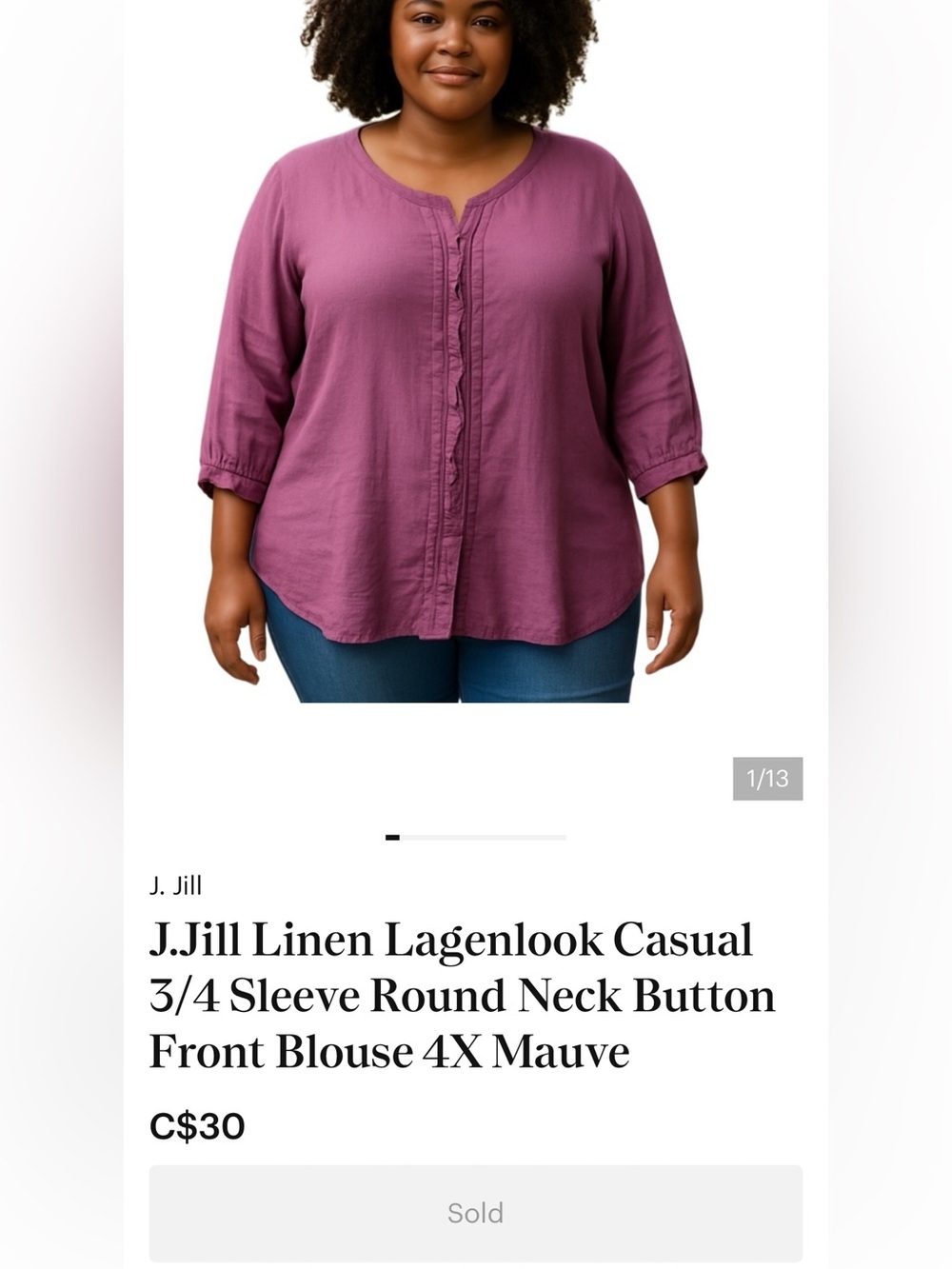 100% linen Pleated pintuck J. Jill magenta fuschia Women's Blouse 4X 👚PTP 29.25"